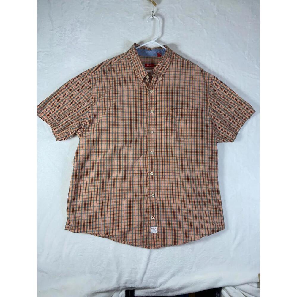 Izod Saltwater Shirt Mens XXL Relaxed Classic Button Up Orange Plaid